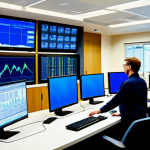 네트워크 모니터링 툴 비교 - Network Operations Center**
"A brightly lit, modern Network Operations Center (NOC) with multiple m...