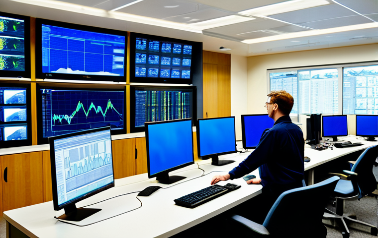 네트워크 모니터링 툴 비교 - Network Operations Center**

"A brightly lit, modern Network Operations Center (NOC) with multiple m...