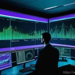 TCP IP 프로토콜 심화 이해 - **Prompt:** A detailed, high-tech illustration depicting data packets flowing through the TCP/IP pro...