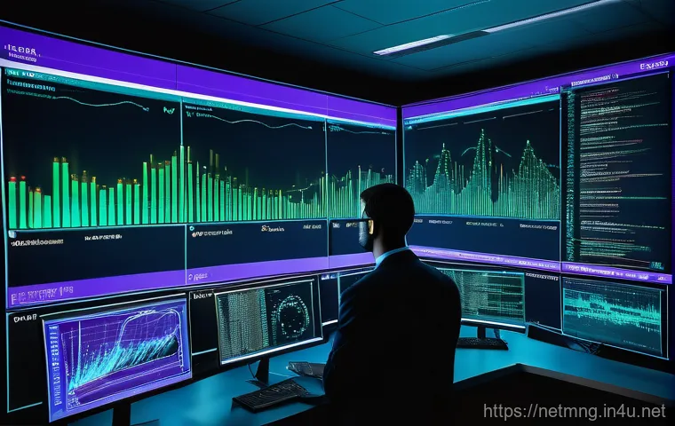TCP IP 프로토콜 심화 이해 - **Prompt:** A detailed, high-tech illustration depicting data packets flowing through the TCP/IP pro...